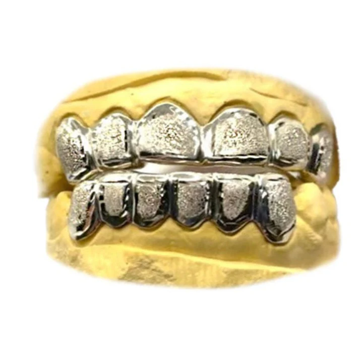 Monotone Diamond Dust Grillz with Polished Rim Top or Bottom - Image 3