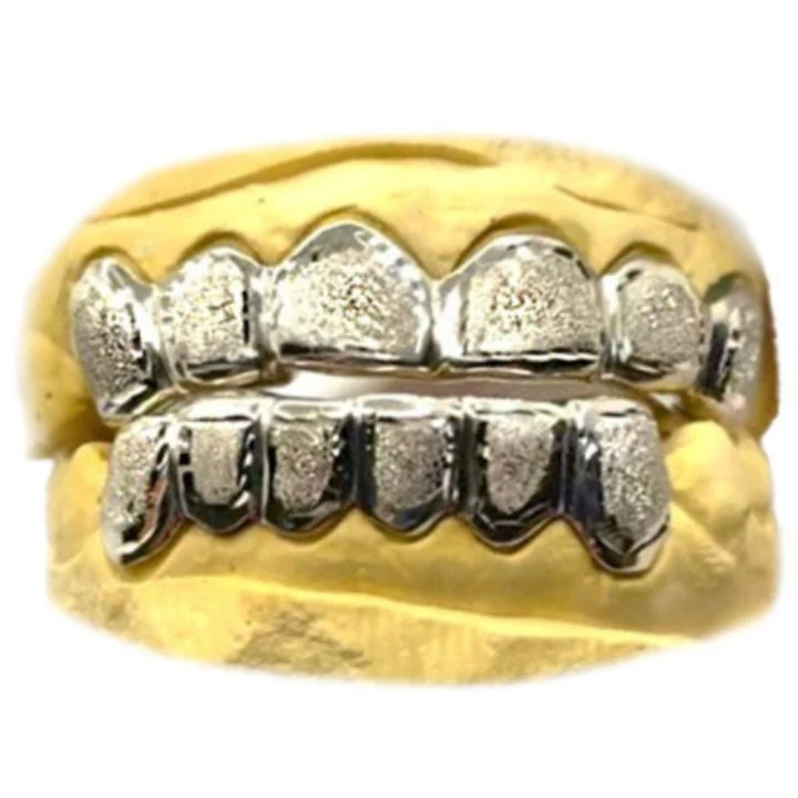 Monotone Diamond Dust Grillz with Polished Rim Set - Image 3