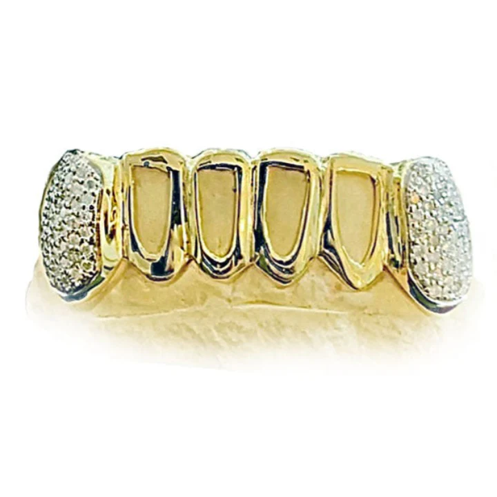 Open Face Grillz w Prong Set Diamond Fangs Top or Bottom 6pc - Image 3