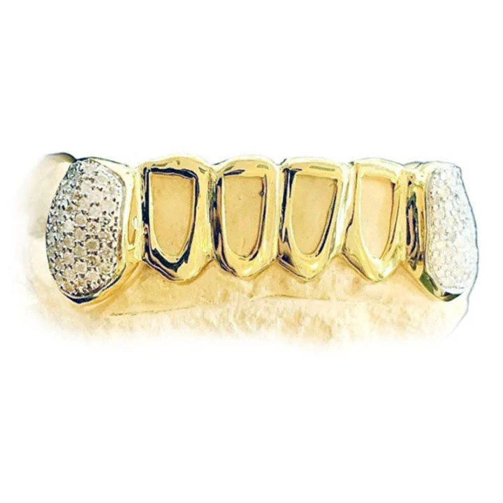 Open Face Grillz w Prong Set Diamond Fangs Top or Bottom 6pc - Image 4