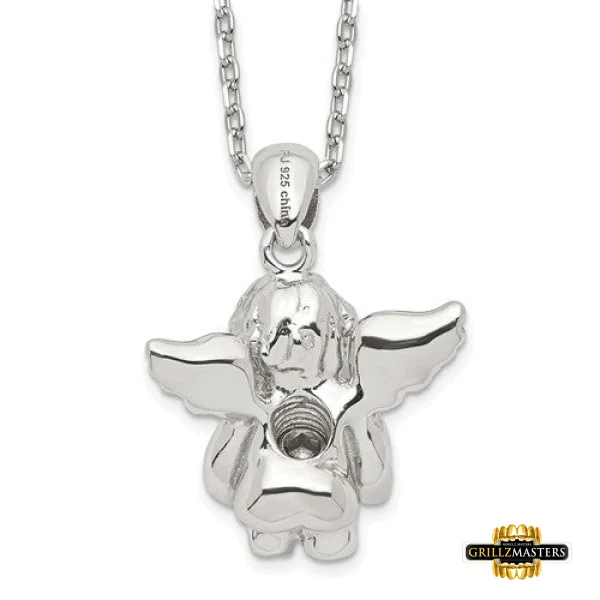 Sterling Silver CZ September Birthstone Angel Ash Holder 18" Necklace - Image 3