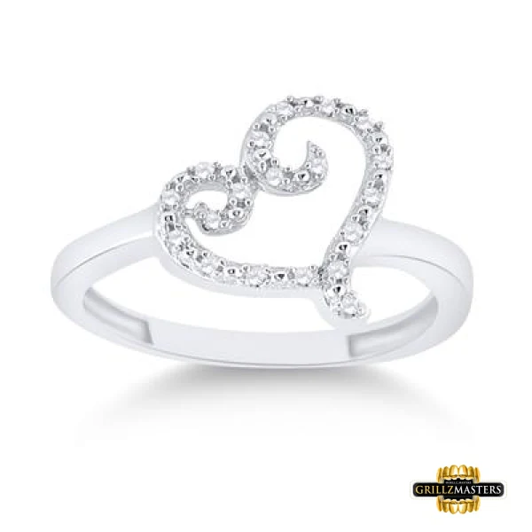 Sterling Silver Diamond Heart Ring 1/12 CTTW - Image 3