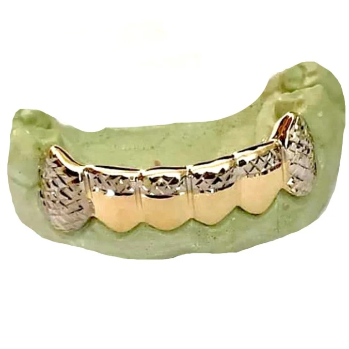 White Diamond Cut Tips & Full White Diamond Cut Fang Grillz 6pc Top or Bottom - Image 3